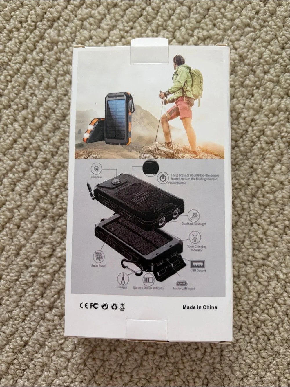 NEW Solar Charger Power Bank with LED Flashlight - Black & Orange